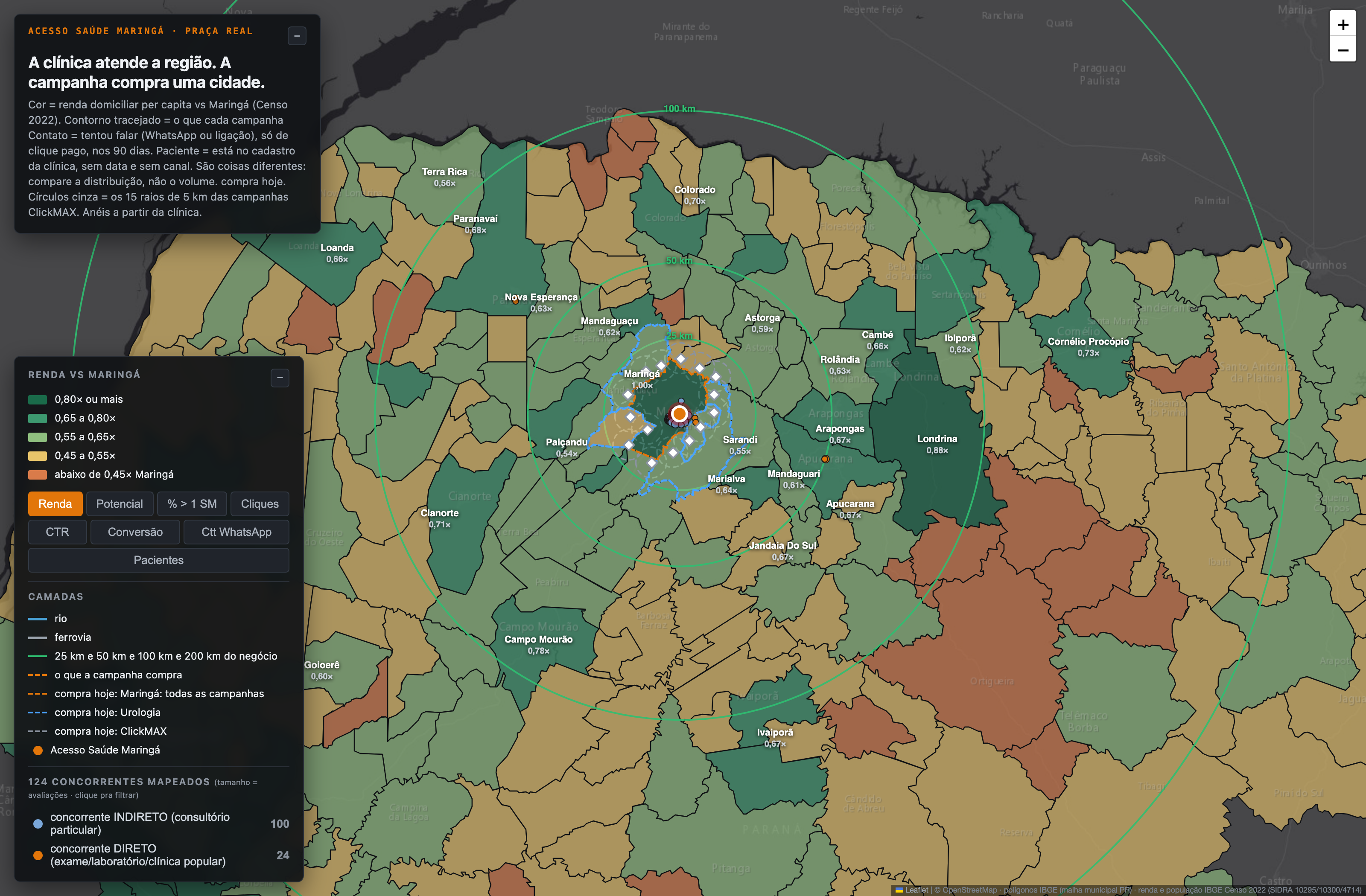 Mapa da praça — renda por município